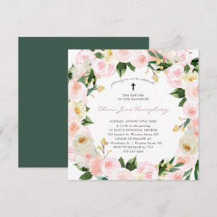 Blush Pink Florals   Spring Summer Floral Baptism Invitation