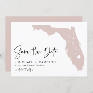 Blush Pink Florida Map Modern Minimalist Script Save The Date