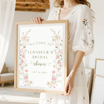 Blush Pink Flower Boho Bridal Shower Welcome Sign