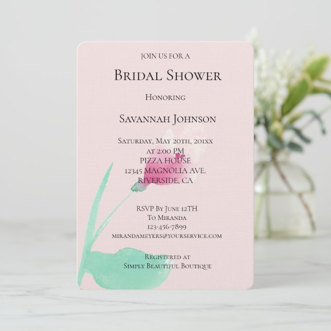 Blush Pink Flower Bridal Shower Invitation (Standing Front)