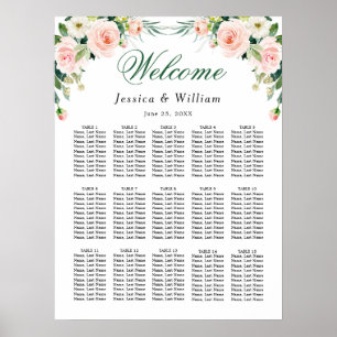 Blush Pink Flowers 15 Tables Wedding SEATING CHART