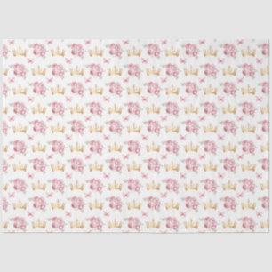 Blush Pink Flowers and Gold Crowns Tissue Paper