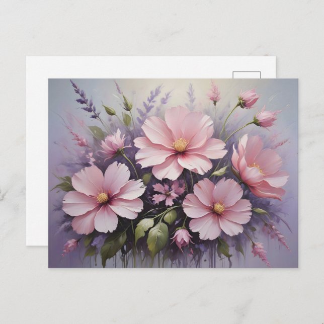 Blush Pink Flowers and Lavender Postcard (Front/Back)