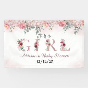 Blush Pink Flowers Baby Shower Banner