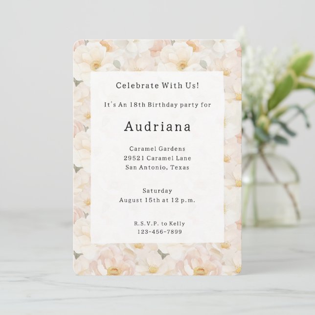 Blush Pink Flowers Birthday  Invitation (Standing Front)