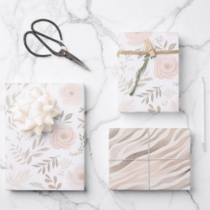 Blush Pink Flowers Birthday Wrapping Paper Sheet