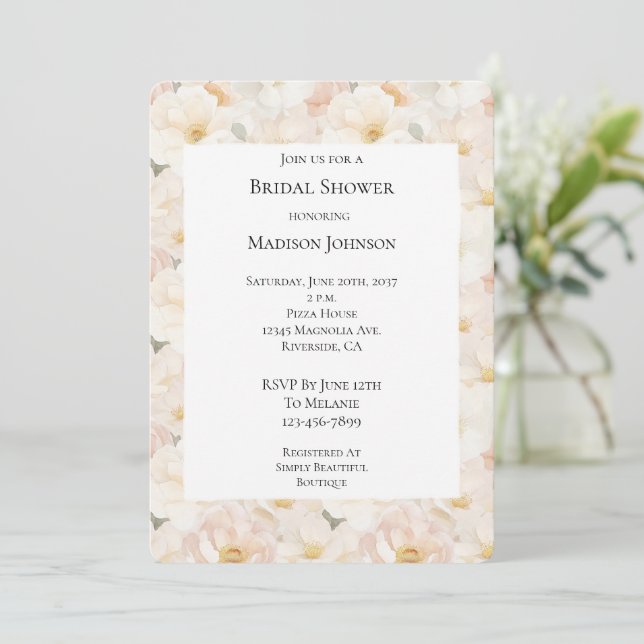 Blush Pink Flowers Bridal Shower Invitation (Standing Front)