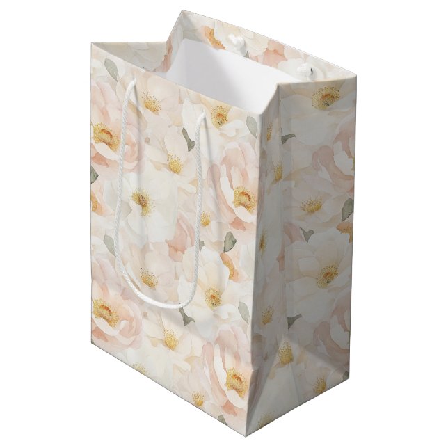 Blush Pink Flowers Bridal Shower Medium Gift Bag (Front Angled)
