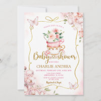 Blush Pink Flowers Butterfly Tea Party Baby Shower