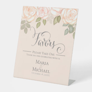 Blush Pink Flowers Calligraphy Wedding Favours Pedestal Sign