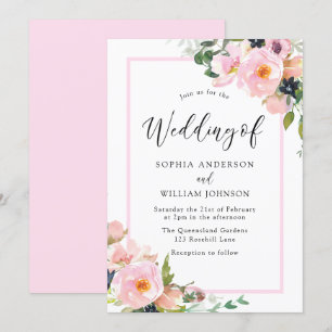 Blush Pink Flowers Elegant Border Spring Wedding Invitation