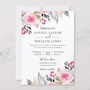 Blush Pink Flowers Elegant Modern Wedding Invitation