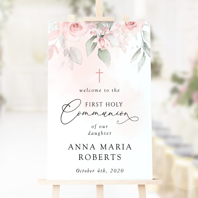 Blush Pink Flowers, First Holy Communion Welcome Poster (Creator Uploaded)