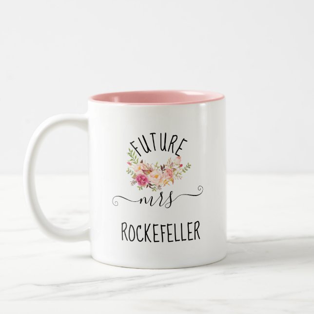 Blush Pink Flowers Future Bride Engagement Gift Two-Tone Coffee Mug (Left)