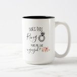 Blush Pink Flowers Future Bride Engagement Gift Two-Tone Coffee Mug<br><div class="desc">This "does this ring make me look engaged" mug makes a perfect bride-to-be gift for a future Mrs. The mug features a beautiful watercolor Blush Pink Flowers Floral Bouquet arrangement on both sides with beautiful calligraphy and text with a "ring" artwork. You can personalise/customise the last name to any surname...</div>