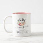 Blush Pink Flowers Future Bride Engagement Gift Two-Tone Coffee Mug<br><div class="desc">This "does this ring make me look engaged" mug makes a perfect bride-to-be gift for a future Mrs. The mug features a beautiful watercolor Blush Pink Flowers Floral Bouquet arrangement on both sides with beautiful calligraphy and text with a "ring" artwork. You can personalise/customise the last name to any surname...</div>