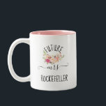 Blush Pink Flowers Future Bride Engagement Gift Two-Tone Coffee Mug<br><div class="desc">This "does this ring make me look engaged" mug makes a perfect bride-to-be gift for a future Mrs. The mug features a beautiful watercolor Blush Pink Flowers Floral Bouquet arrangement on both sides with beautiful calligraphy and text with a "ring" artwork. You can personalise/customise the last name to any surname...</div>