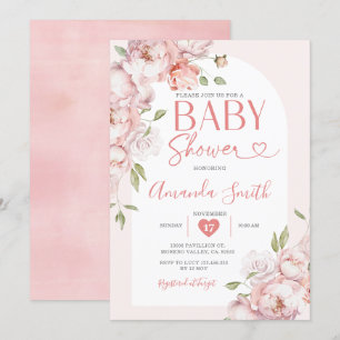 Blush Pink Flowers Girl Baby Shower Greenery Invitation