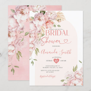 Blush Pink Flowers Girl Bridal Shower Greenery Invitation