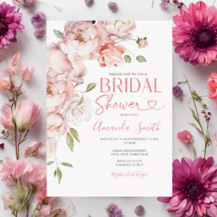 Blush Pink Flowers Girl Bridal Shower Greenery Invitation