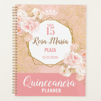 Blush Pink Flowers Glitter Quinceañera Planner