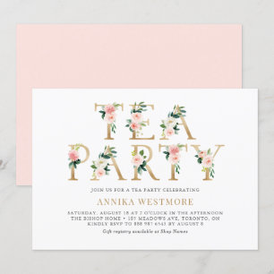 Blush Pink Flowers Gold Foil Spring Tea Party Invitation