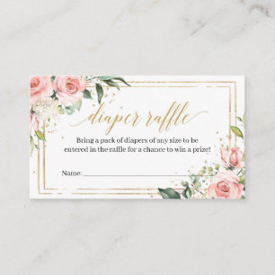 Blush Pink Flowers Gold Frame Diaper Raffle Card