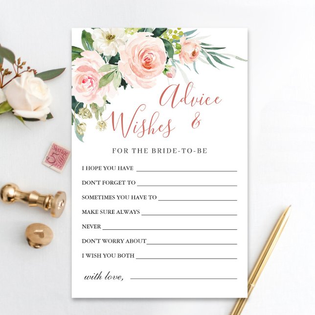 Blush Pink Flowers Greenery Advice & Wishes Card (Creator Uploaded)