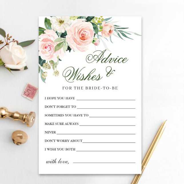 Blush Pink Flowers Greenery Advice & Wishes Card (Creator Uploaded)