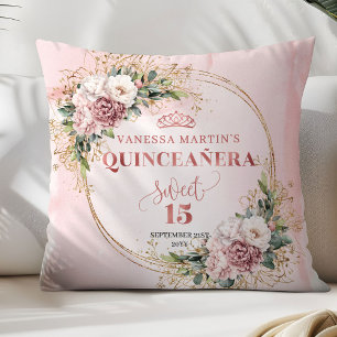 Blush Pink Flowers Greenery Best Gift Quinceañera  Cushion