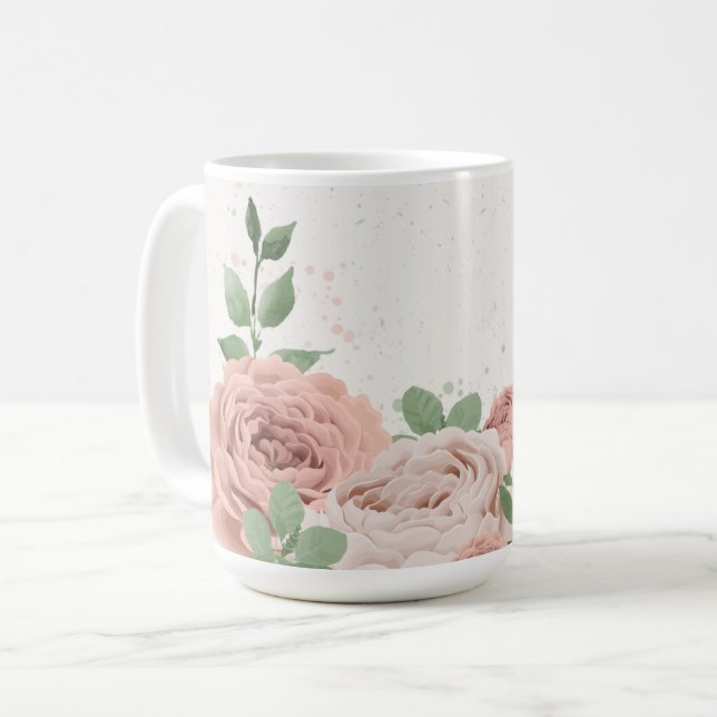 blush pink flowers greenery botanical coffee mug (Front Left)