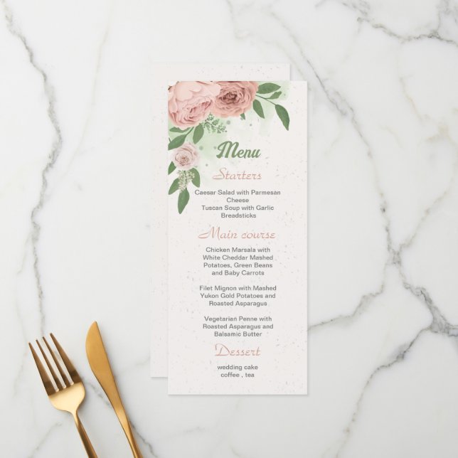 blush pink flowers greenery botanical menu (Front/Back In Situ)