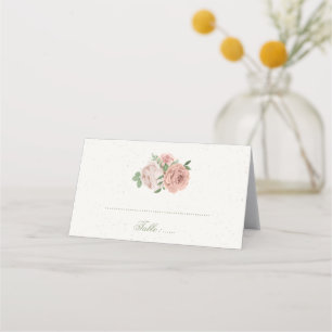 blush pink flowers greenery botanical place card