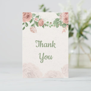 blush pink flowers greenery botanical thank you card