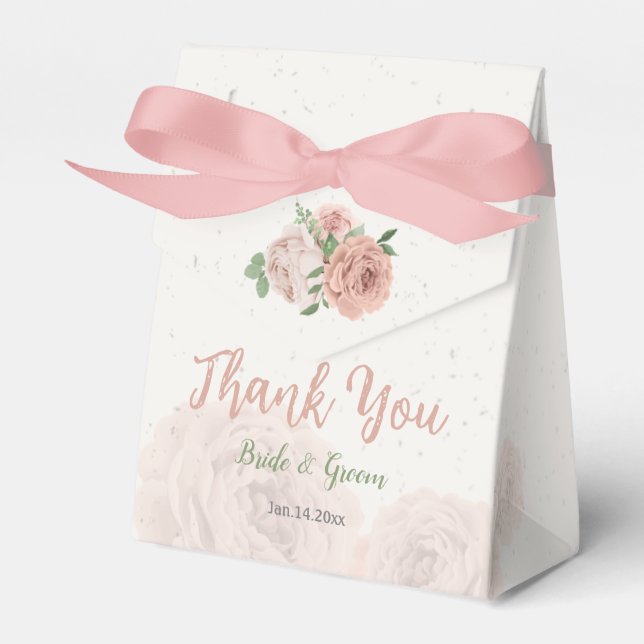 blush pink flowers greenery botanical wedding favour box (Front Side)