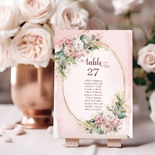 Blush Pink Flowers Greenery Gold Glitter Table Sig Table Number