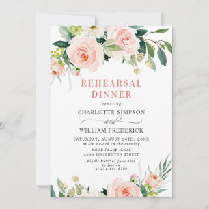 Blush Pink Flowers Greenery REHEARSAL DINNER Invitation