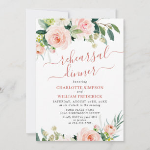 Blush Pink Flowers Greenery REHEARSAL DINNER Invitation