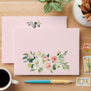 Blush Pink Flowers Greenery Watercolor Envelope