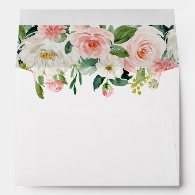 Blush Pink Flowers Greenery Watercolor Envelope (Back (Bottom))
