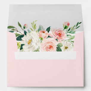 Blush Pink Flowers Greenery Watercolor Envelope