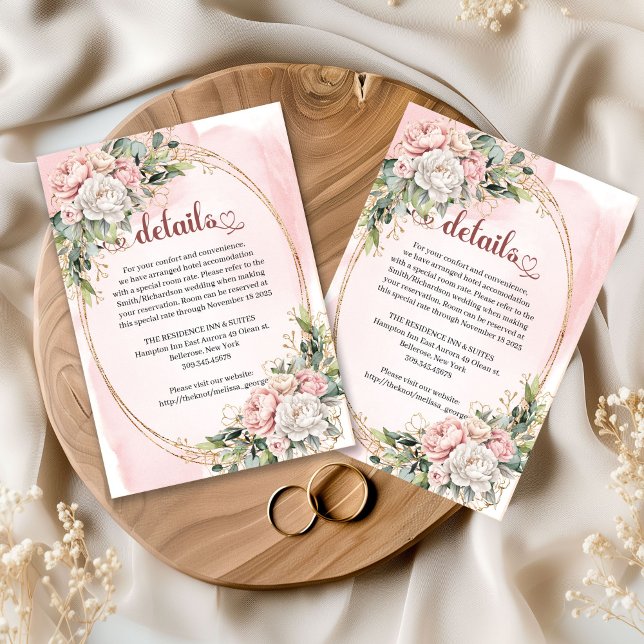 Blush Pink Flowers Greenery Wedding Details Info  Enclosure Card (Blush Pink Flowers Greenery Wedding Details Information

)