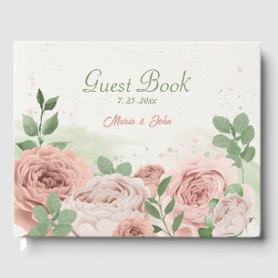 blush pink flowers greenery wedding guest book