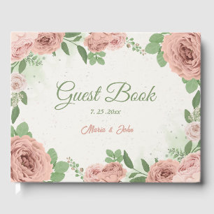 blush pink flowers greenery wedding guest book