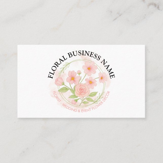 Blush Pink Flowers in Circle Business Card (Front)