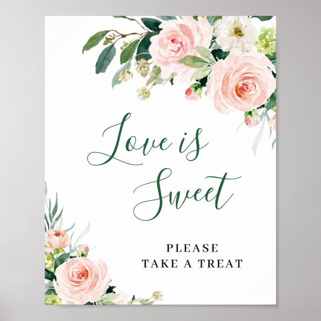 Blush Pink Flowers Love is Sweet Wedding Sign (Front)