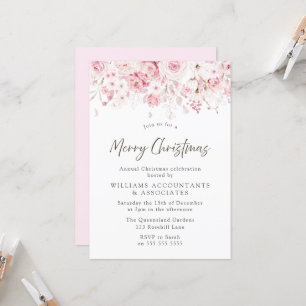 Blush Pink Flowers Merry Christmas Party Invitation