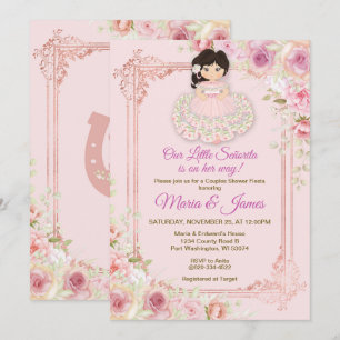 Blush Pink Flowers Mexican Fiesta Couples shower  Invitation