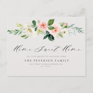 blush pink flowers moving new address postcard