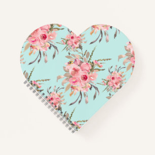Blush Pink Flowers on Light Blue Notebook